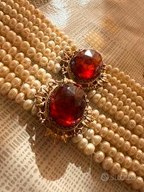 Parure Vintage Oro Rosa, Topazio e Perle di Fiume.