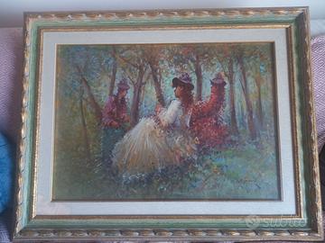 Quadro decorativo con cornice verde e oro