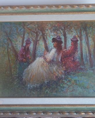 Quadro decorativo con cornice verde e oro