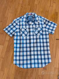camicia quadri maniche corte blu superdry