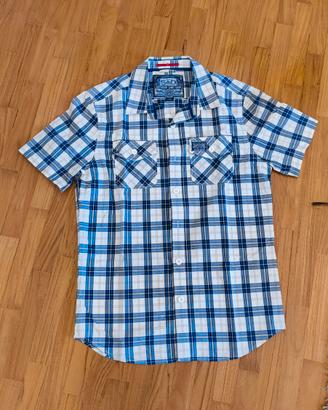 camicia quadri maniche corte blu superdry