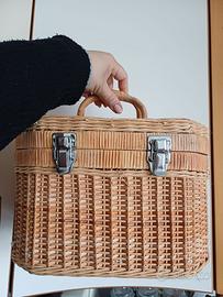 Cestino Pic Nic Rattan Vimini anni 60