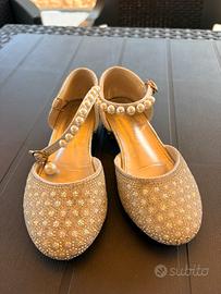 Scarpe argento strass e perle bambina tg 27