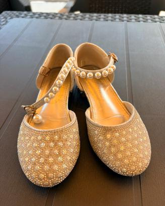 Scarpe argento strass e perle bambina tg 27