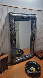 Specchio Marocchino In Argento e Pelle del Marocco