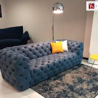 Divano Chester Moderno Capitonné pelle Nabuk Blue