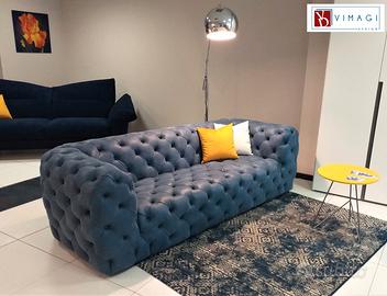 Divano Chester Moderno Capitonné pelle Nabuk Blue