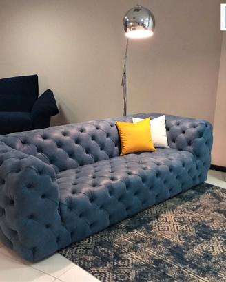 Divano Chester Moderno Capitonné pelle Nabuk Blue