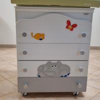 cassettiera con fasciatoio e vasca neonato 