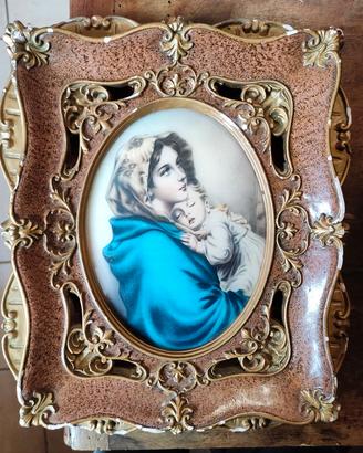 Antico Quadro Madonna Gesù Gesso Retrò Religioso 