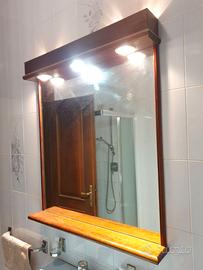 Specchiera con mensola legno massello e faretti