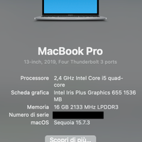 MacBook Pro 2019 2,4 GHz i5 con Touchbar