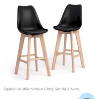 2 Sgabelli  Neri/Legno con cuscino incorporato