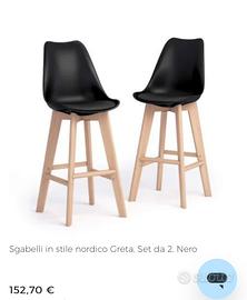 2 Sgabelli  Neri/Legno con cuscino incorporato