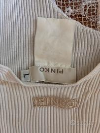 Canotta Pinko bianca con inserti in pizzo beige