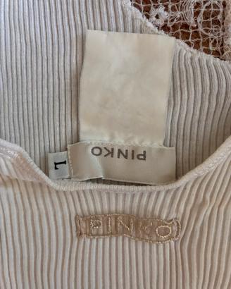 Canotta Pinko bianca con inserti in pizzo beige