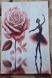 Quadro con ballerina e rosa