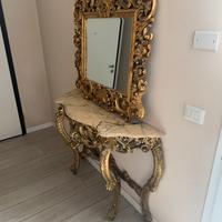 Console Antica Dorata con Specchiera marmo origi