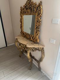 Console Antica Dorata con Specchiera marmo origi