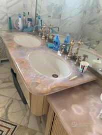 Top bagno lavandino doppio in quarzo rosa