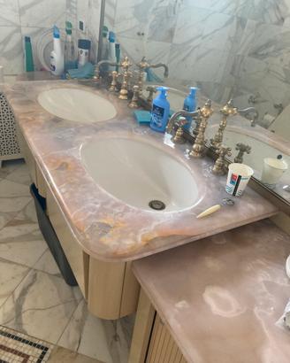 Top bagno lavandino doppio in quarzo rosa
