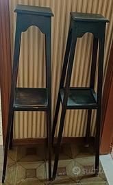 coppia trespoli vintage legno scuro 