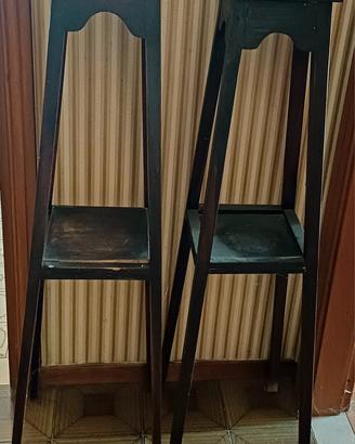 coppia trespoli vintage legno scuro 