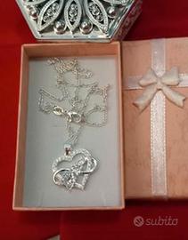 Prezioso girocollo cm45 ARGENTO925 Cuore Zirconi 