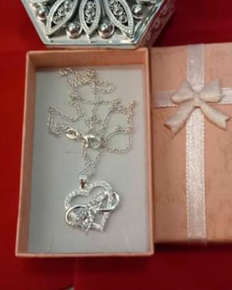 Prezioso girocollo cm45 ARGENTO925 Cuore Zirconi 