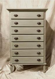 Cassettiera legno - mobile 7 cassetti verde antico