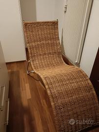 Chaise Longue Vintage in vimini e tubolare acciaio
