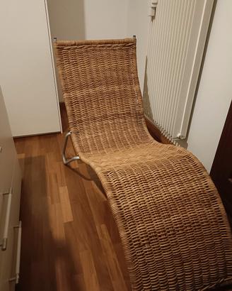 Chaise Longue Vintage in vimini e tubolare acciaio