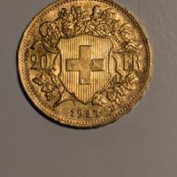 Marengo 20 franchi svizzeri del 1927 moneta d’oro
