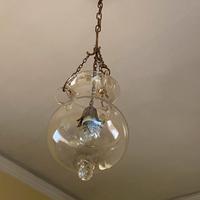 Lampadario a sospensione vetro e ottone del ‘900