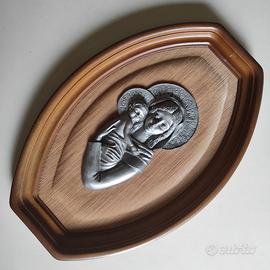 Madonna con bambino. Quadro peltro cesellato Italy