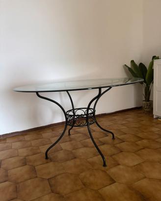 Tavolo da pranzo ovale con piano in vetro