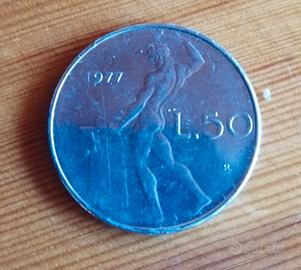 moneta da 50 lire dell'anno 1977 