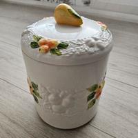 vaso dipinto a mano colore bianco con frutta