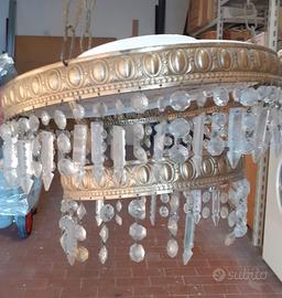 Lampadario in ottone con pendenti cristallo