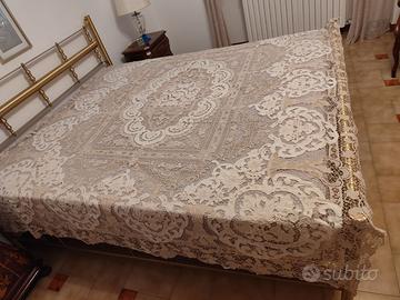 Copriletto Pizzo Matrimoniale Beige/Bianco