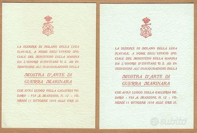 Milano marina mostra guerra 1918 2 inviti (a38)