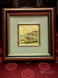 Quadretto in legno con serigrafia su foglia d'oro 