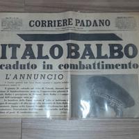 "Corriere Padano" del 30 X 1940. Morte di Balbo