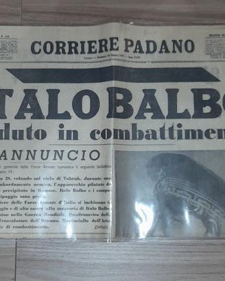 "Corriere Padano" del 30 X 1940. Morte di Balbo