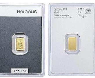 LINGOTTO ORO PURO 999 1g HERAEUS GERMANIA NUOVO