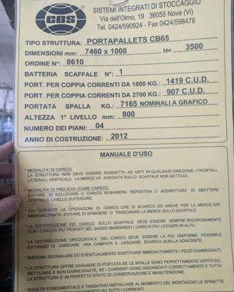 LOTTO Scaffalature Portapallet CBS CB65 - 38 Metri