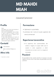 Cameriere/cassiere/pulizie