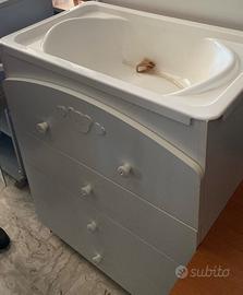 Fasciatoio neonati con vaschetta per bagnetto 