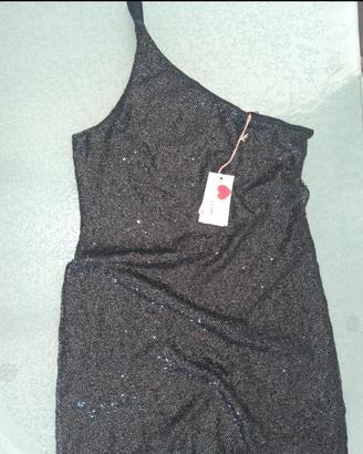 Abito Monospalla Paillettes Nero "Brizzi" Tg M
