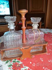 Porta liquori con supporto in legno vintage 